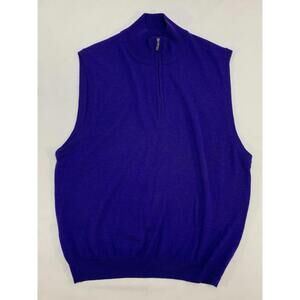 Rare FJ FootJoy Blueish Purple 100% 1/4 Zip 100% Wool Mock Neck Sweater Vest XL